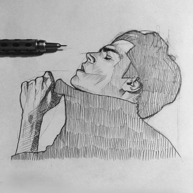 手绘素描人像临摹素材来自insjdrw