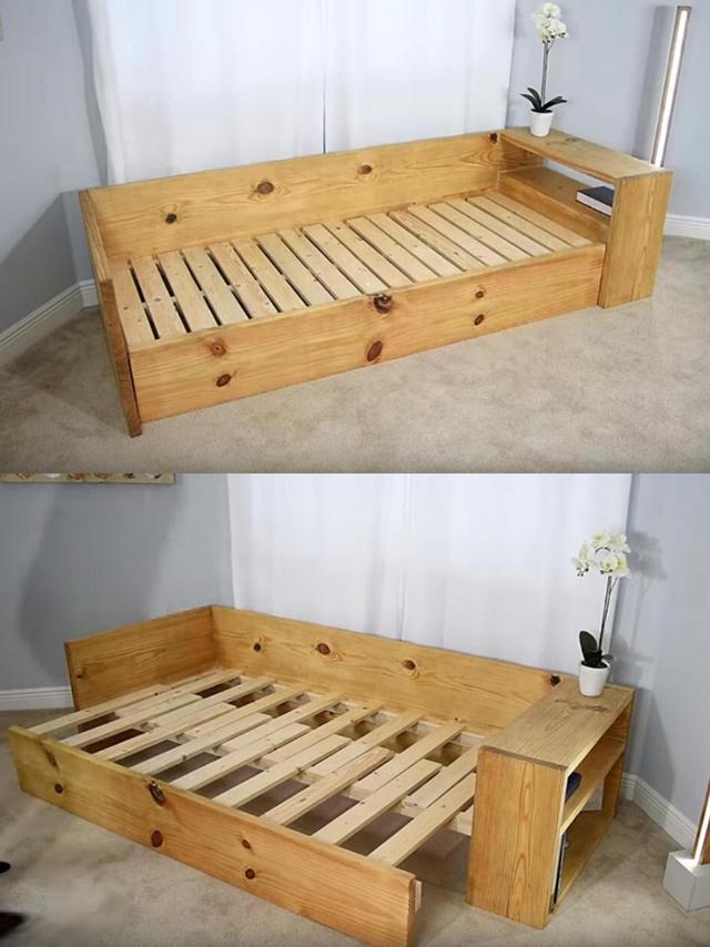 业余木工打张木沙发拉开一看变成木板床多功能成本不到100块