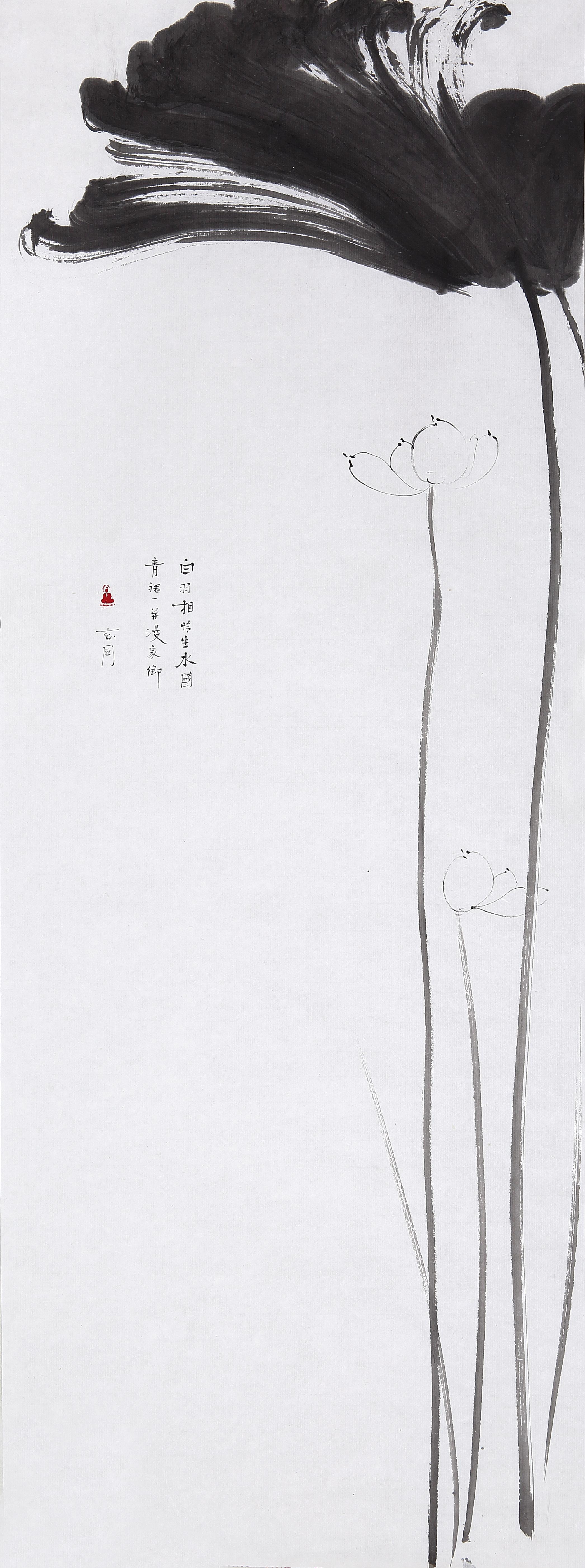 画家李可染的水牛图,水牛潜伏水中,只画一半,留白之处依然表达了水的