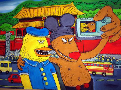 一组新裤子乐队主唱彭磊的美术作品咪咪和嘎嘎