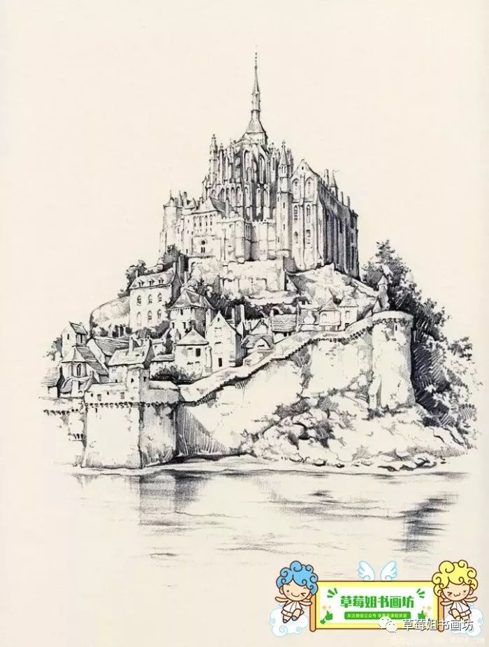 空中城堡素描图片