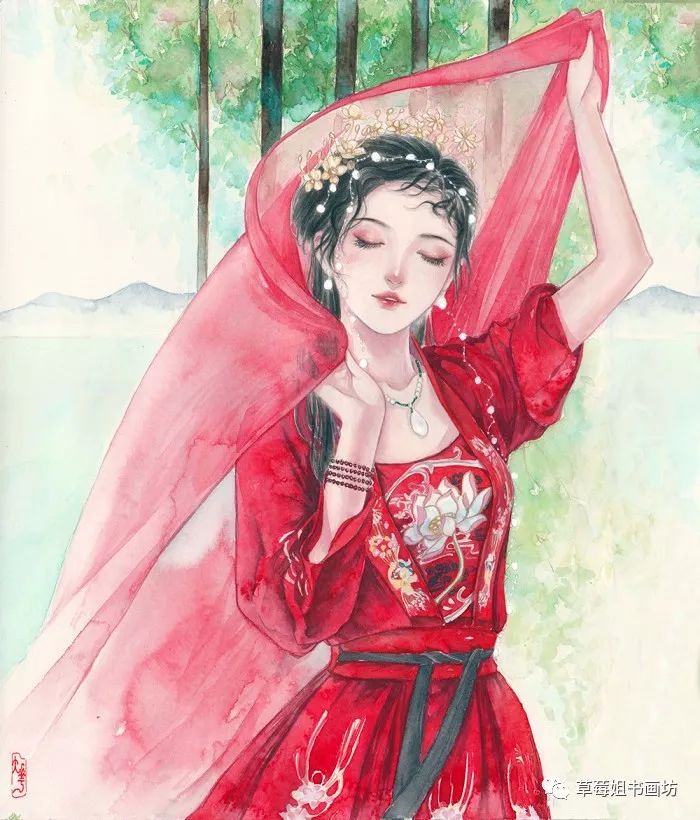 作品展示彩铅画古代美女