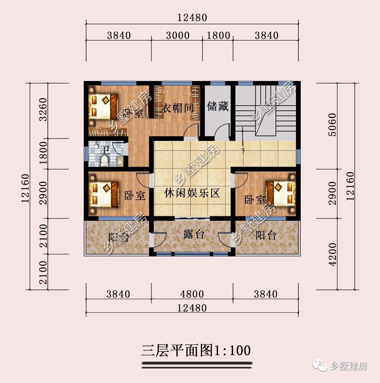 13x12米三层简欧风格别墅8间卧室设计满足大家庭需求
