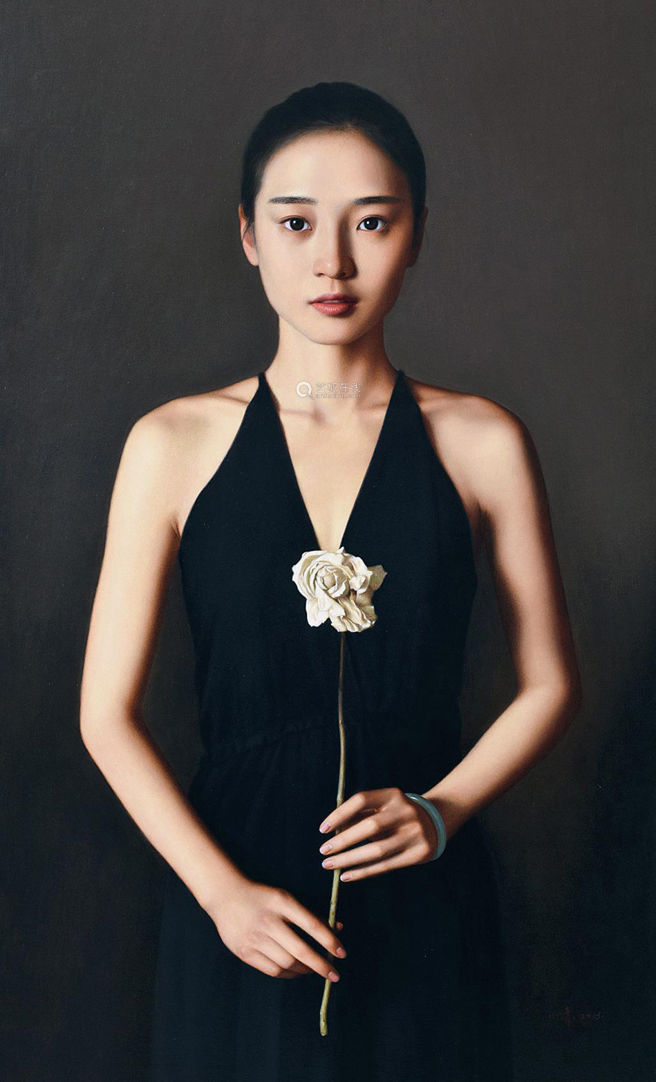 画家岳小清笔下东方女性油画,画中女性柔美纯情,细腻苗条