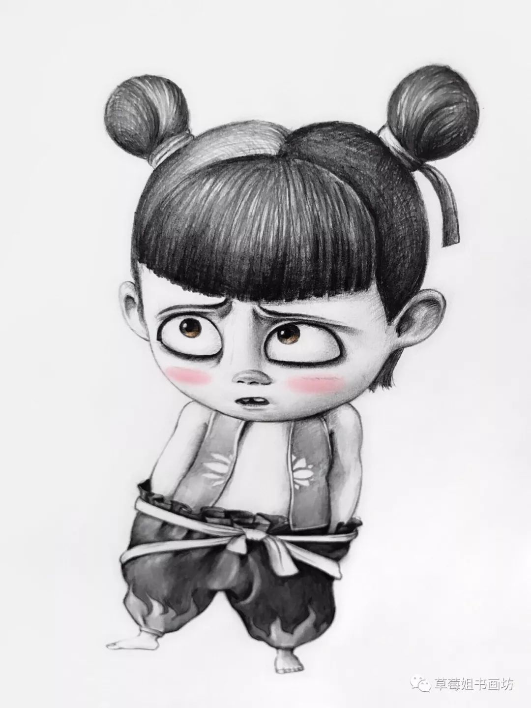 素描教程儿童创意素描小魔童哪吒