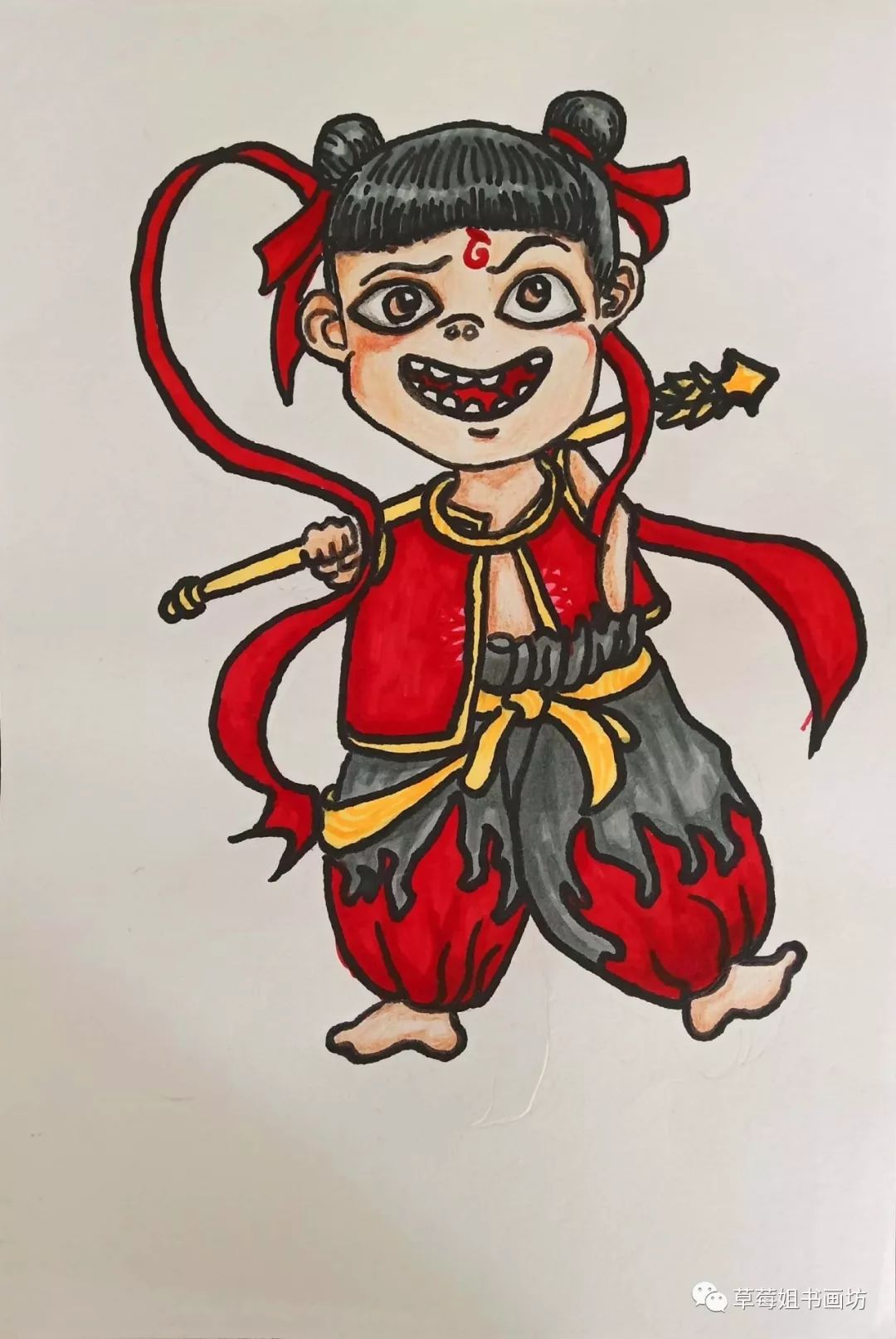 素描教程儿童创意素描小魔童哪吒