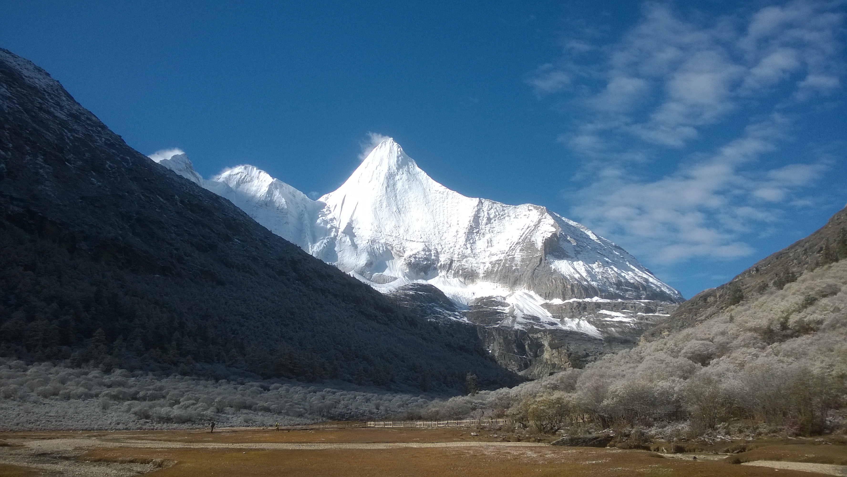 最美川西金秋十月中旬的稻城亚丁雪中的洛绒牛场和央迈勇神山