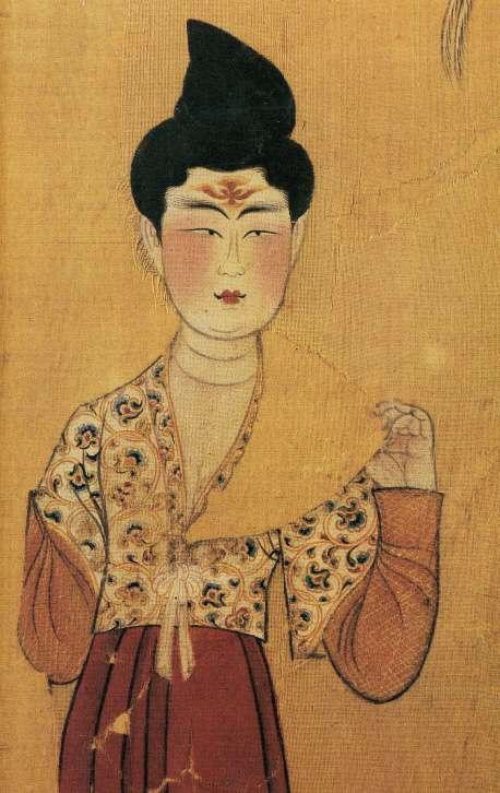 "酒晕妆":唐  舞乐屏风(局部) 新疆维吾尔自治区博物馆藏