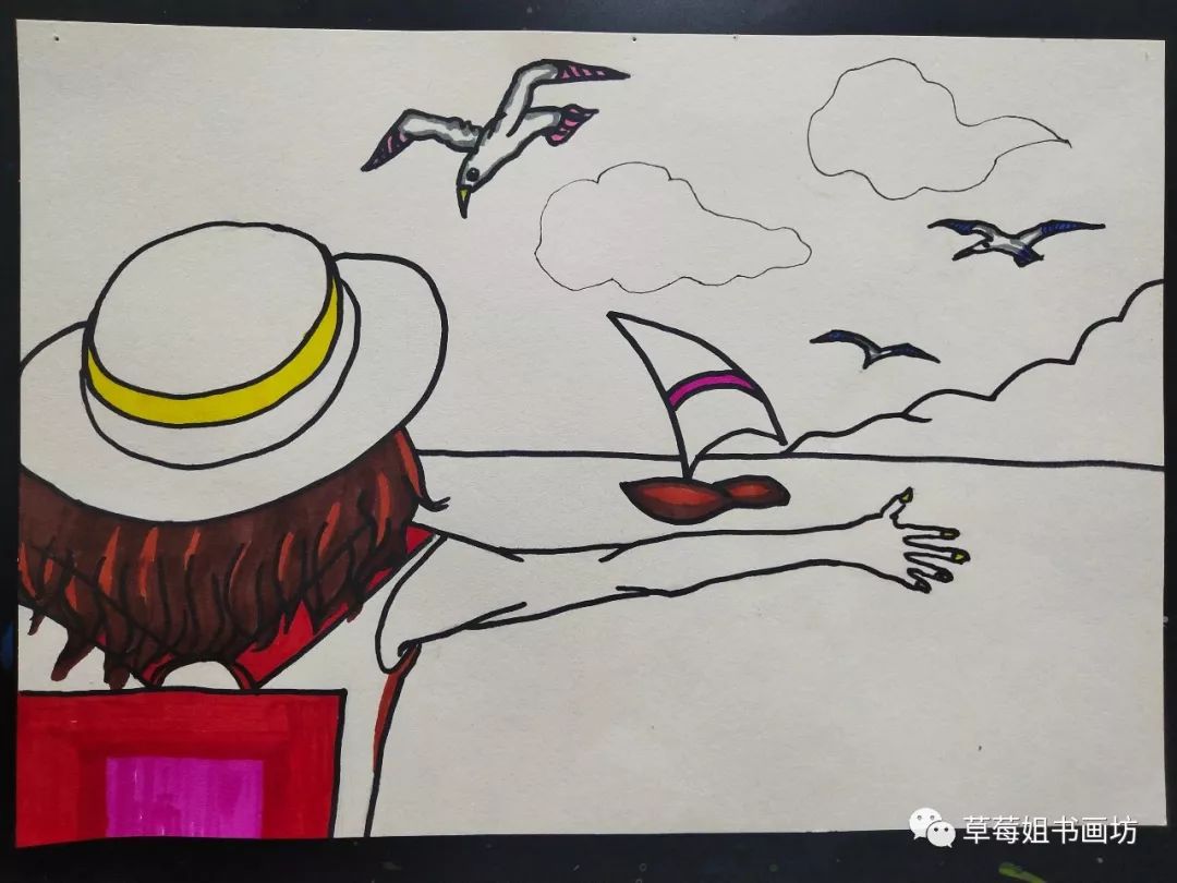 教程儿童创意画我们去看海鸥吧