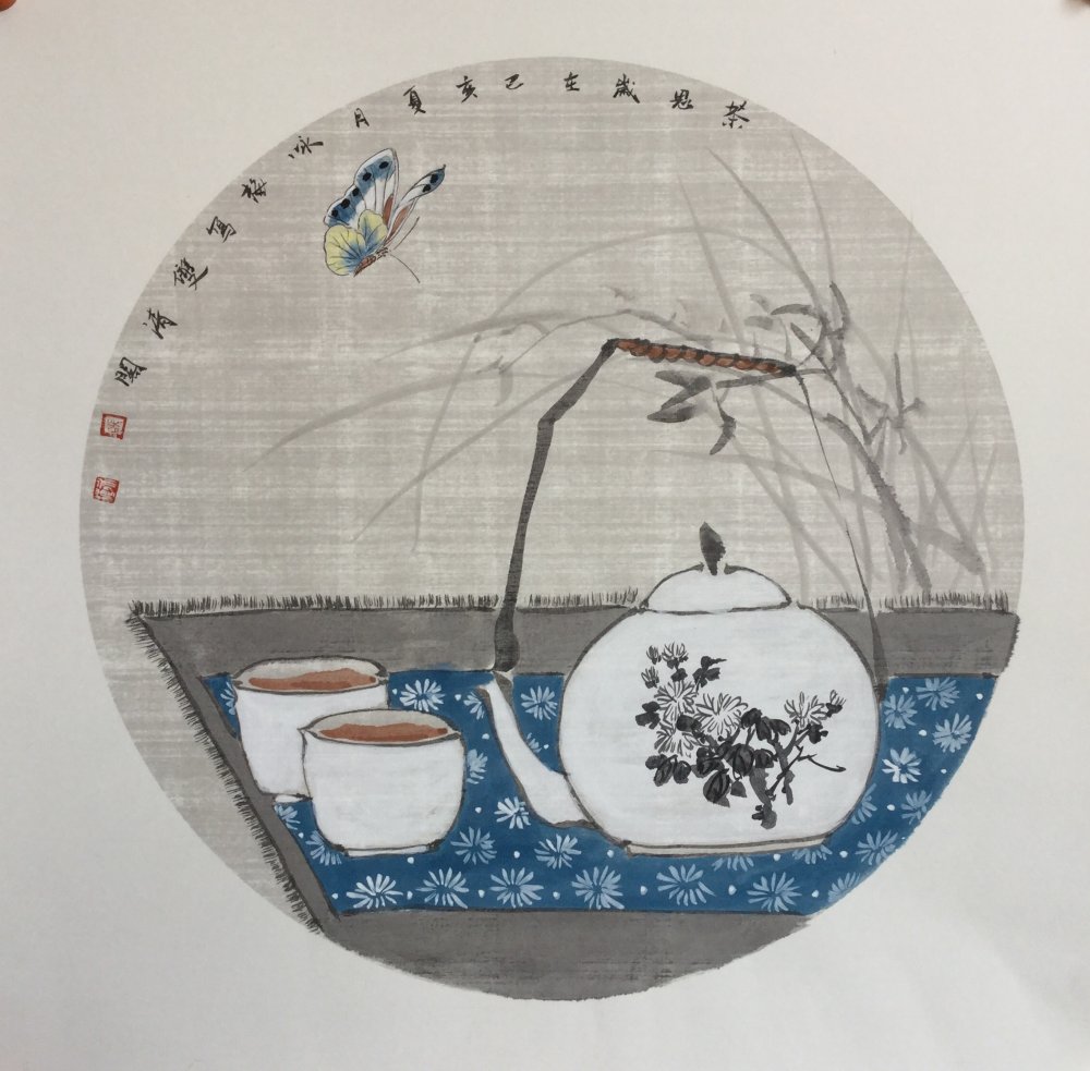 美女画家张咏梅创作茶题材的画作清雅自然有意境