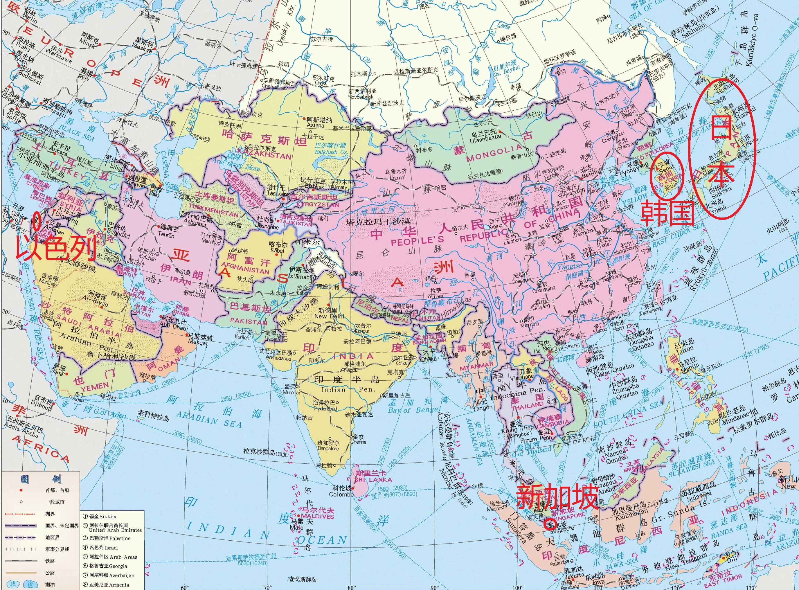 亚洲国家分布图高清图片