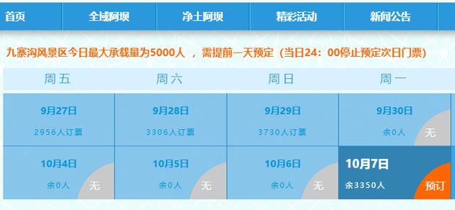 「生活报」九寨沟国庆6天门票售罄，最早可预订10月7日票！散客请勿前往