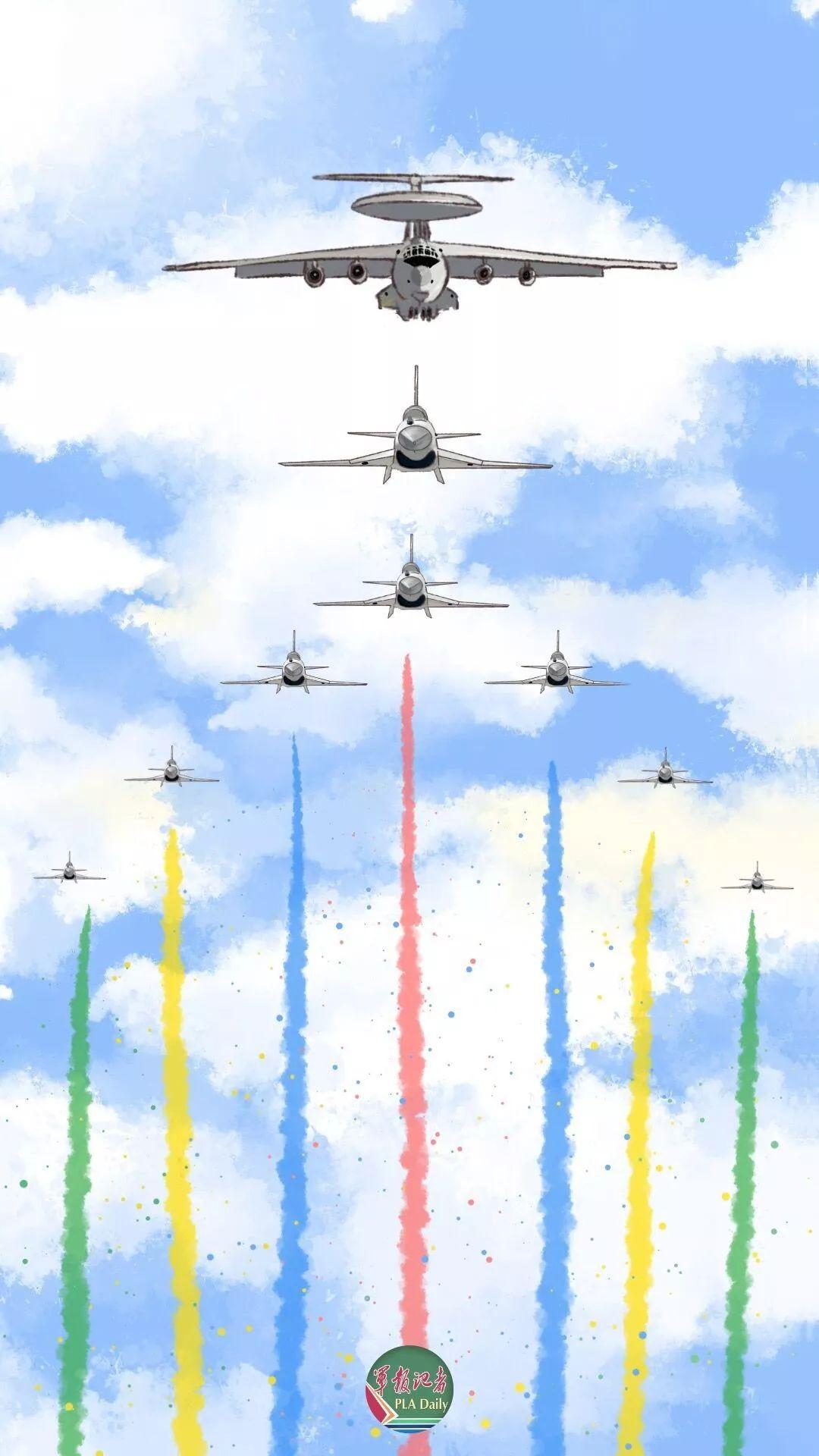 经济日报@收藏！纯手绘受阅空中梯队漫画！