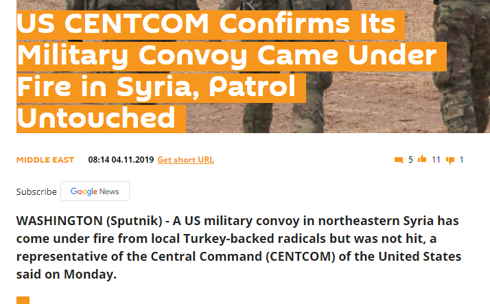 【环球时报】美军证实在叙部队遭亲土耳其武装炮击 但未被击中