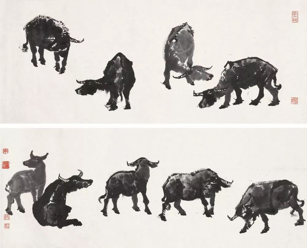 李可染 《九牛图》50.5 × 254.