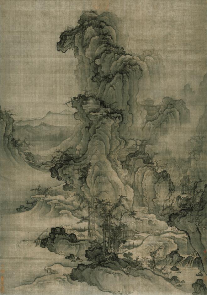 画左署款"早春,壬子郭熙笔,作于神宗熙宁五年(1072年,钤有"郭熙笔"