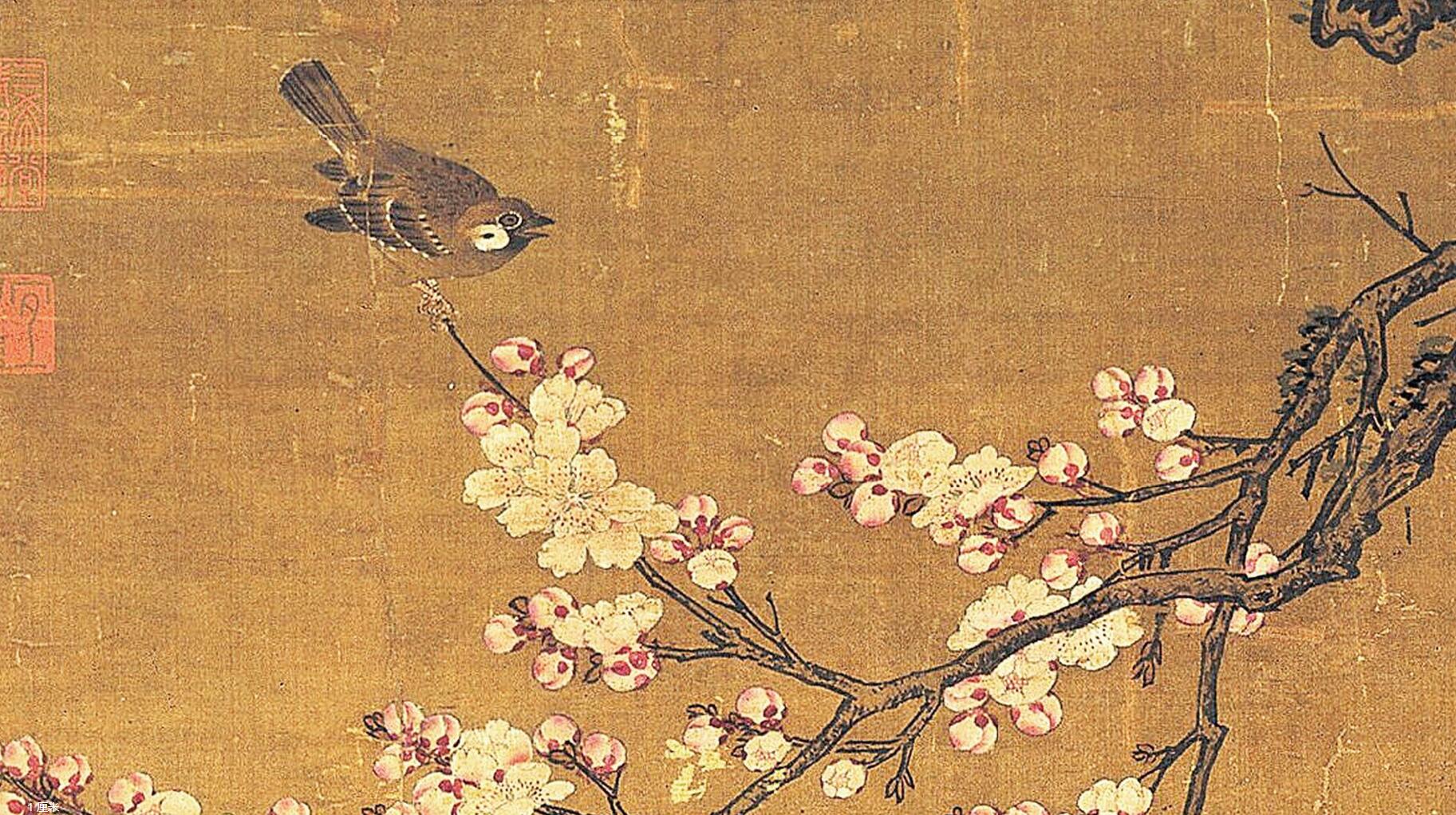 《杏花孔雀图》局部