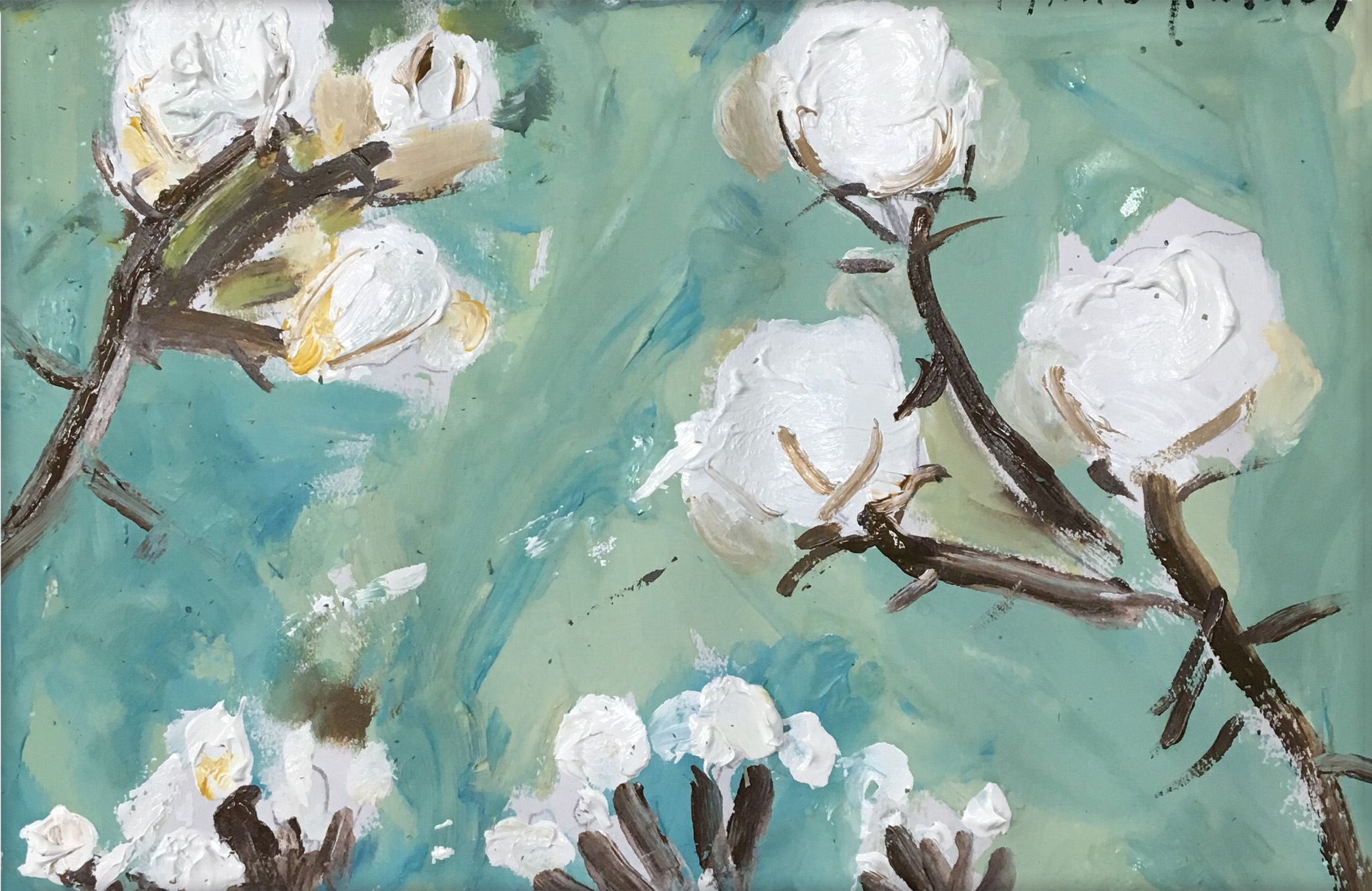 一格画画少儿美术教育学院刘子瑜水粉绘画作品棉花6岁