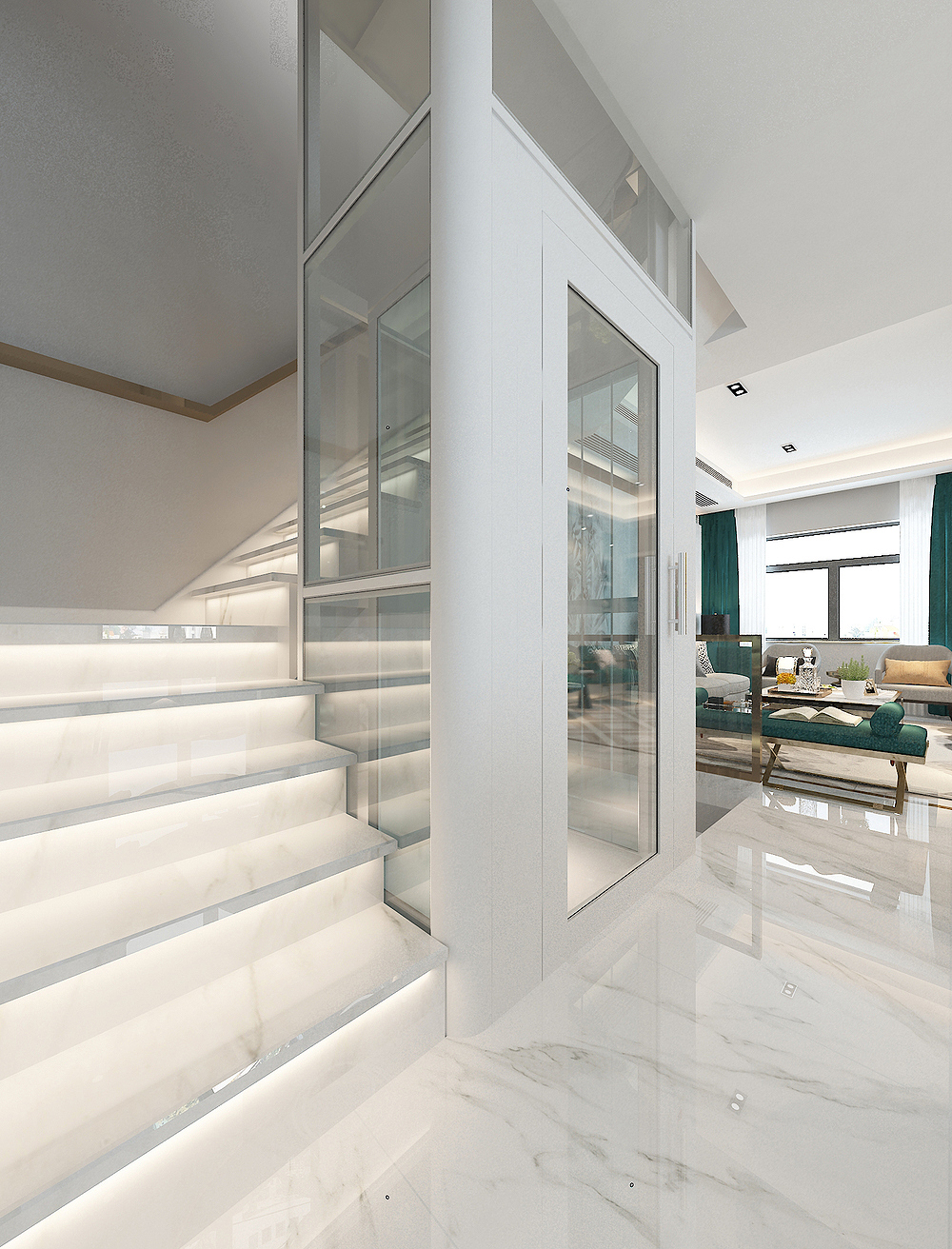 楼梯间楼梯间楼梯踏步下面为感应灯,俗称网红款.