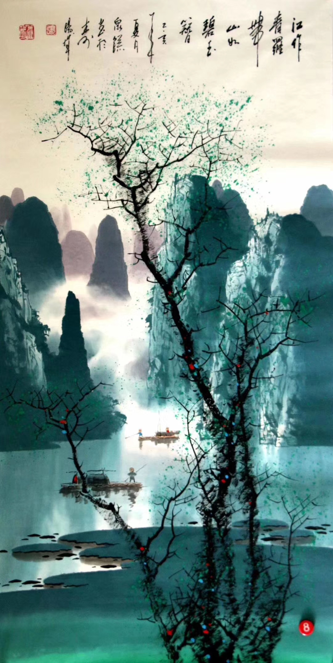 广西阳朔美丽的漓江之滨的张泉踪,立足传统推陈出新开创了中国彩墨画