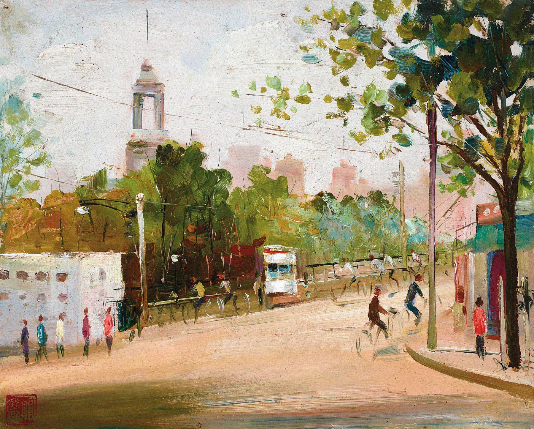 关紫兰 1970年 上海街景 纸本 油画