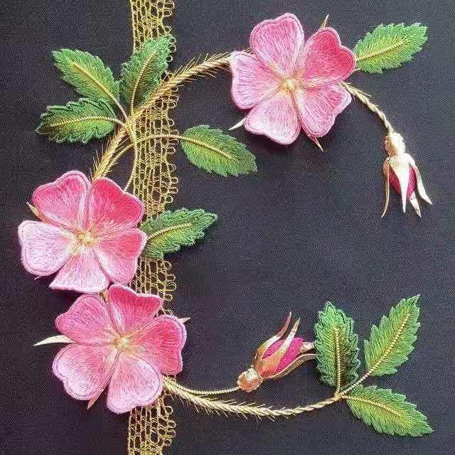 用铜丝加上绣线制作的立体刺绣效果真好看