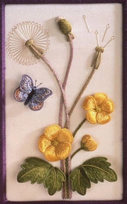 用铜丝加上绣线制作的立体刺绣效果真好看