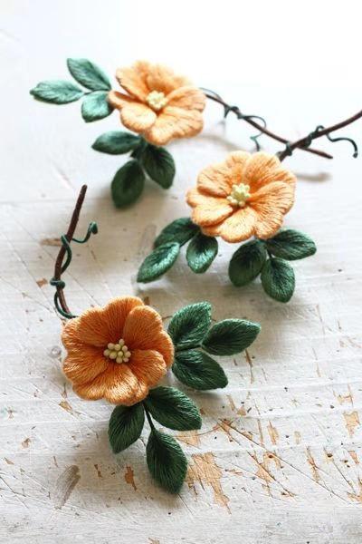 用铜丝加上绣线制作的立体刺绣效果真好看