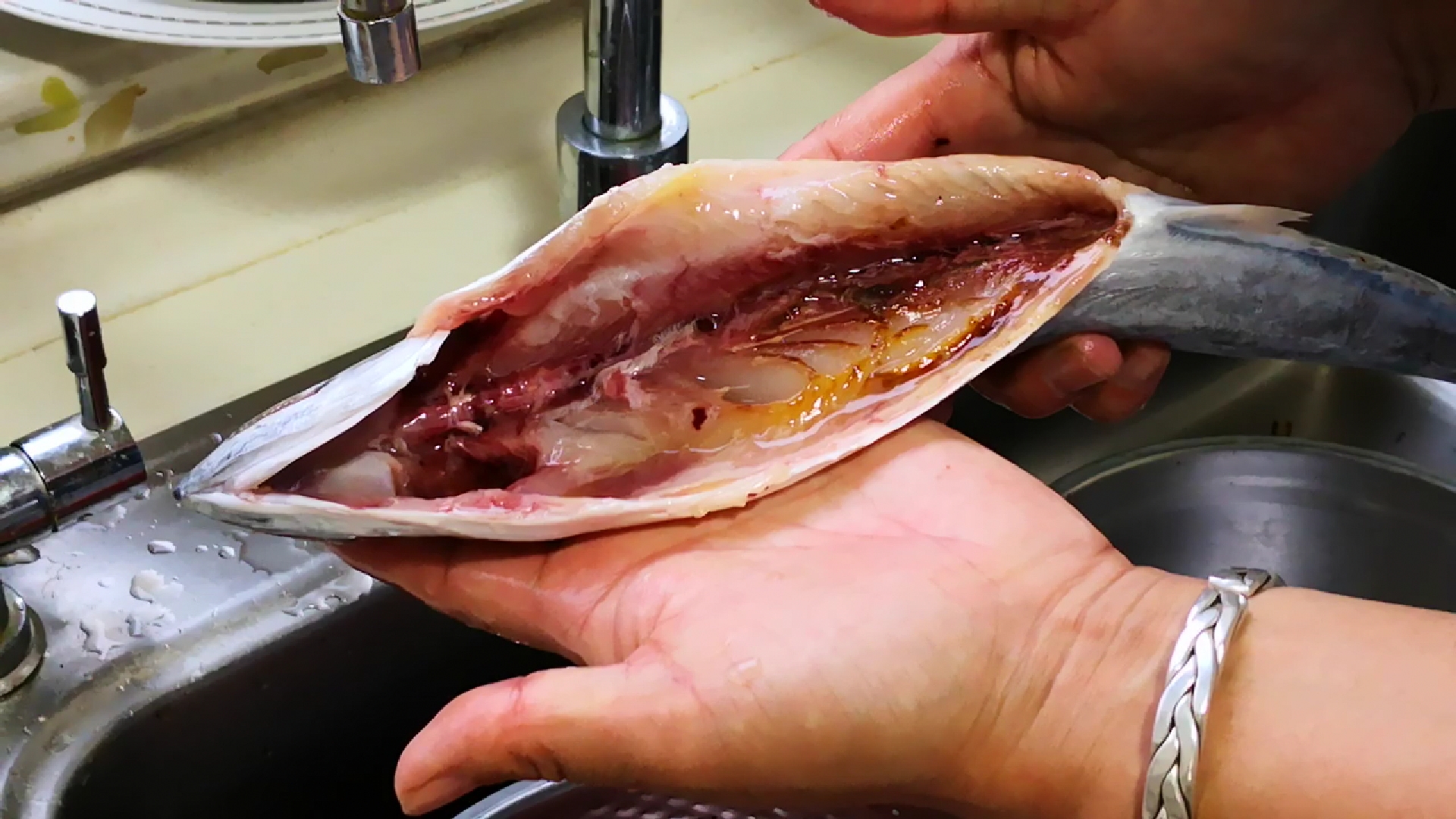 首先,我们把鲅鱼处理一下,去掉鱼内脏和鱼鳃,特别要把鱼肚子里的黑膜