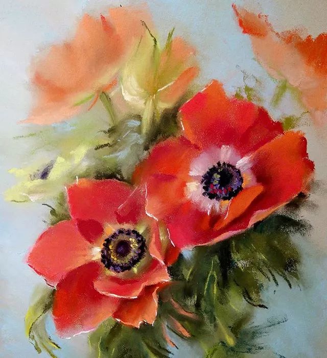 色粉笔下的鲜花生动明艳宛如仙境