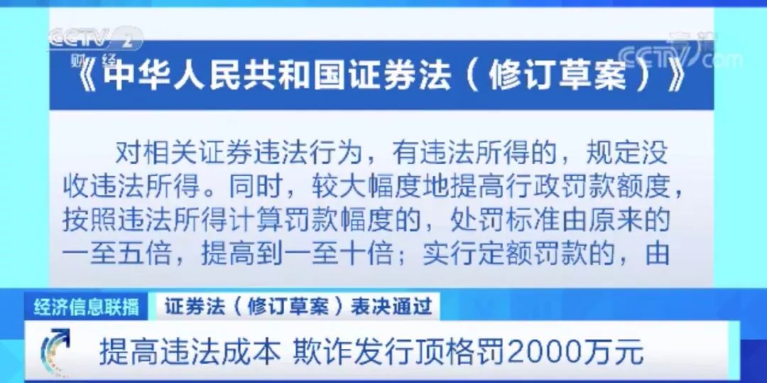 经济之声：新修订证券法通过了！欺诈发行顶格罚2000万！
