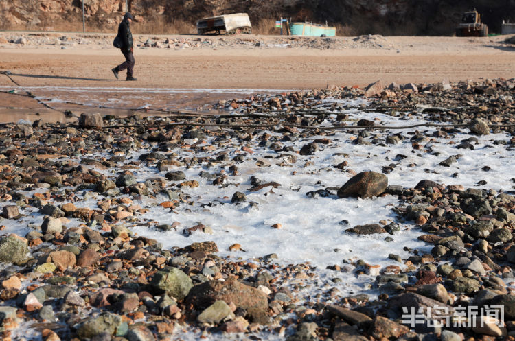 半岛都市报■-6℃！石老人海水浴场结冰了！