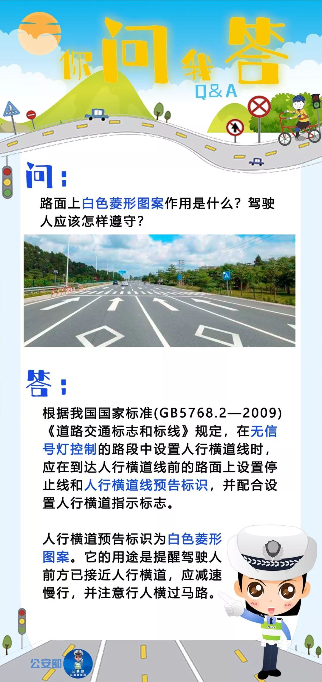 路面上的白色菱形图案是什么意思?驾驶人遇到它应该怎样做?|你问我答