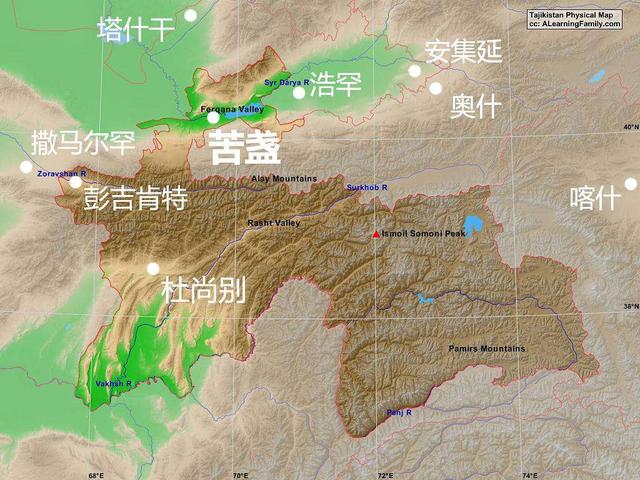 塔吉克斯坦地形图