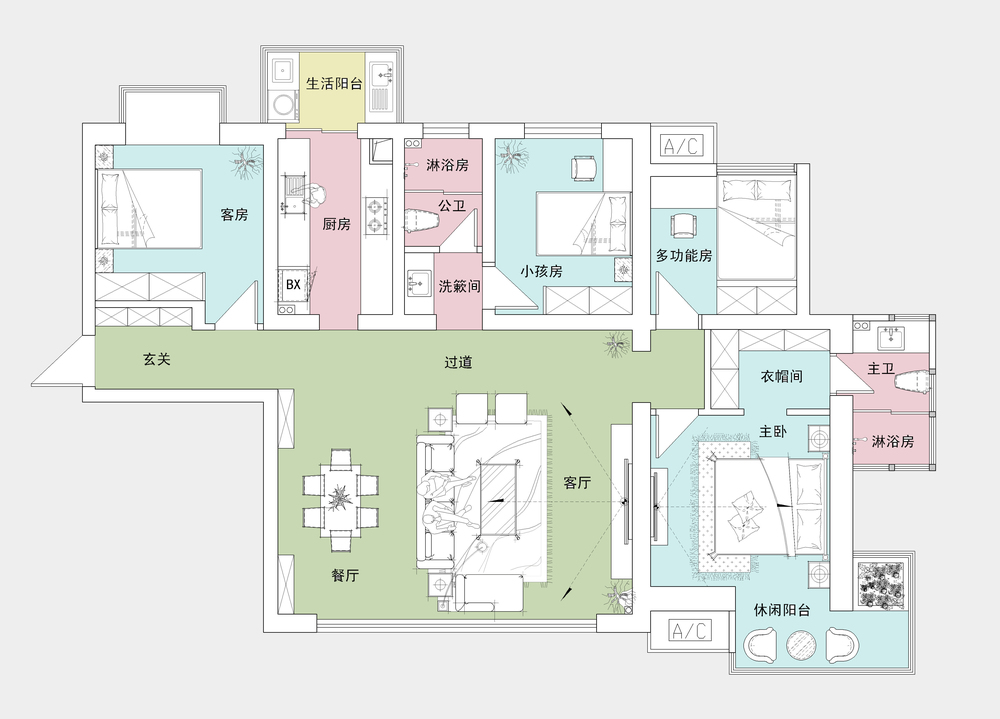 130平米现代风格入户横厅的格局显得家里通透很多舒适
