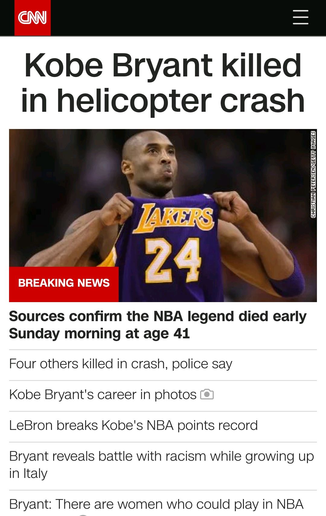 nba传奇科比直升机坠毁遇难可怕的是他的女儿们也