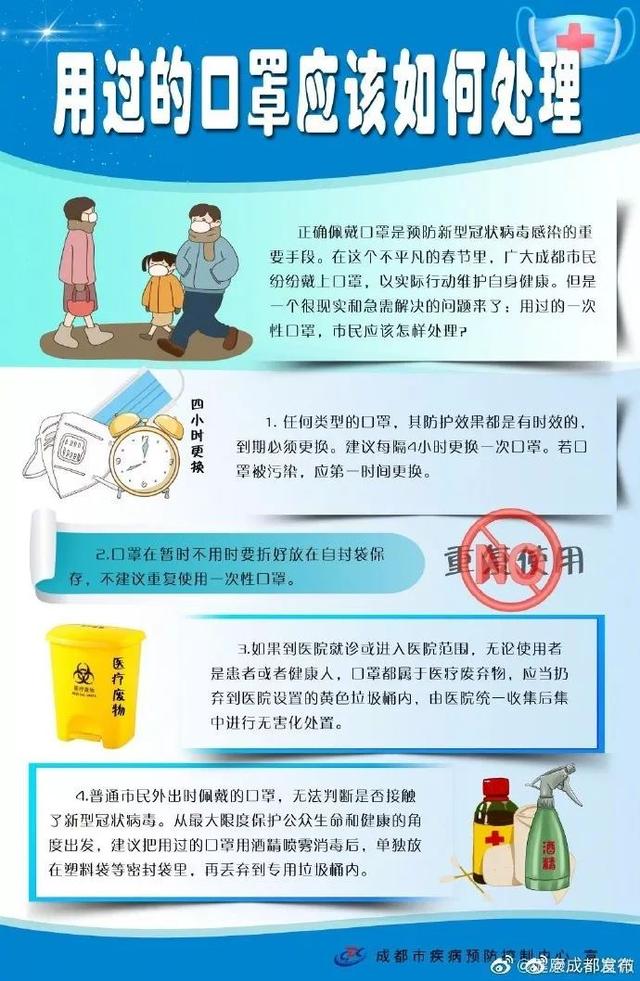 「每日都江堰」@所有都江堰人 防控疫情 人人有责！使用过的口罩请勿乱扔，内有口罩处理小贴士，赶紧get起来！