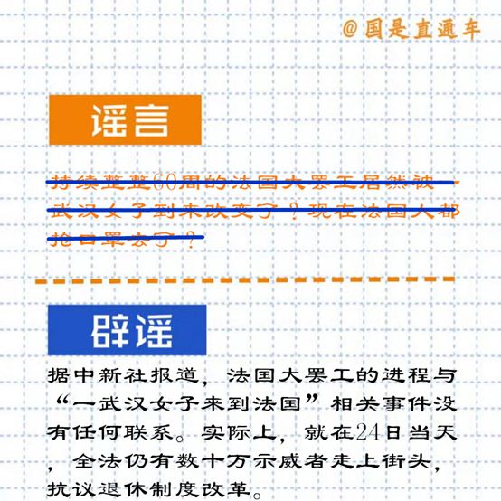 国是直通车■武汉女子结束法国大罢工？在武汉只能吃方便面？……今日辟谣！
