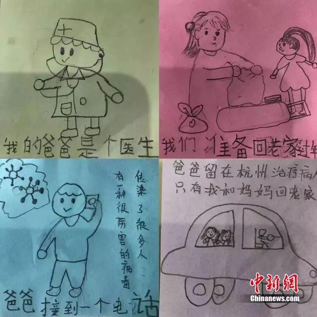 「中国小康网」7岁的她画了一组画：我穿新衣服 爸爸穿防护服……