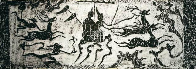 东汉画像石鹿车升仙图(拓本)