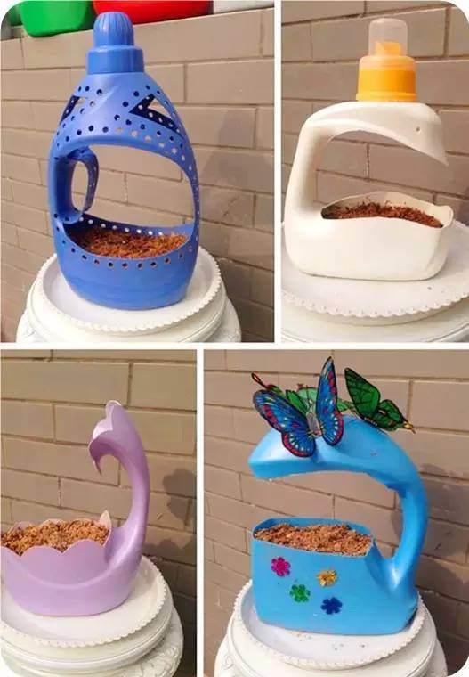 多才多艺的花友,把洗衣液桶改造成了心形,天鹅形,小鹿形,还雕刻出了梅