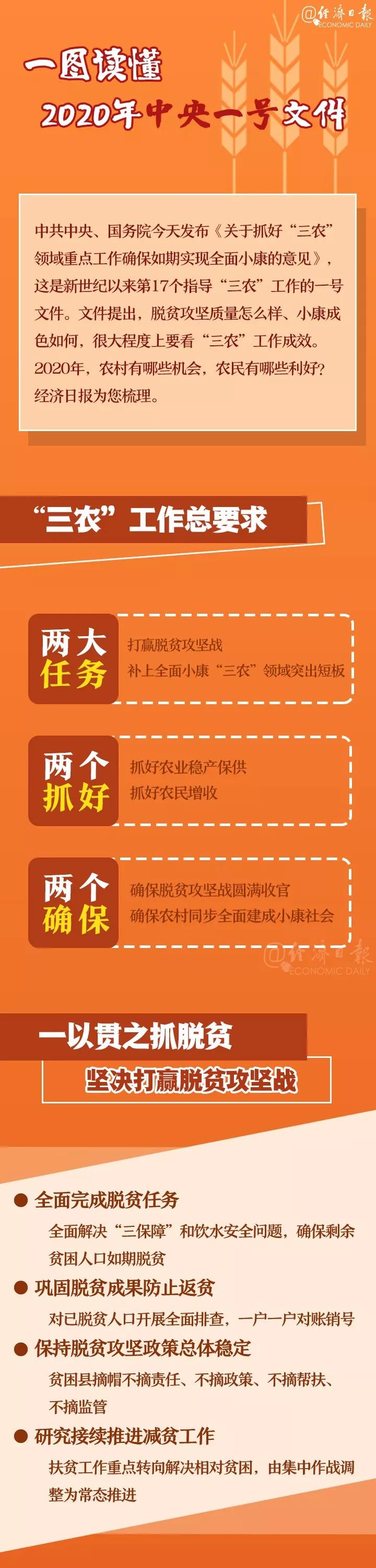 [经济日报]2020年中央一号文件来了！一图了解