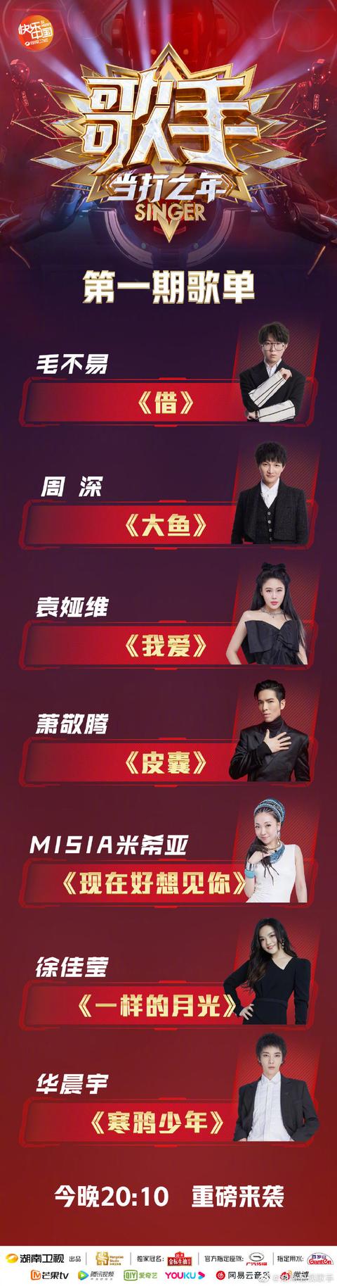 【中国小康网】歌手排名2020最新！《歌手当打之年》第一期排名歌单：华晨宇第一 周深米西亚上热搜