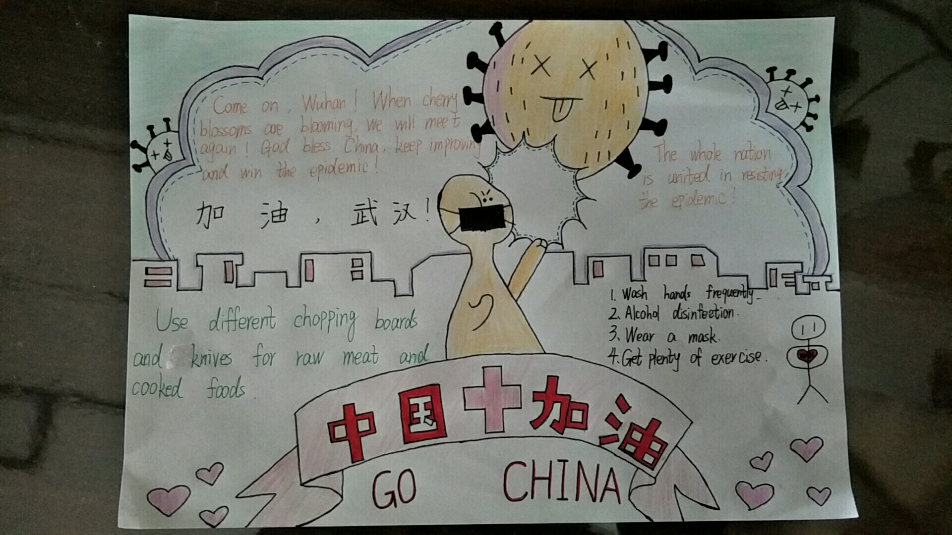 暖情全校师生通过用英文防疫宣传海报向社会宣传防疫知识