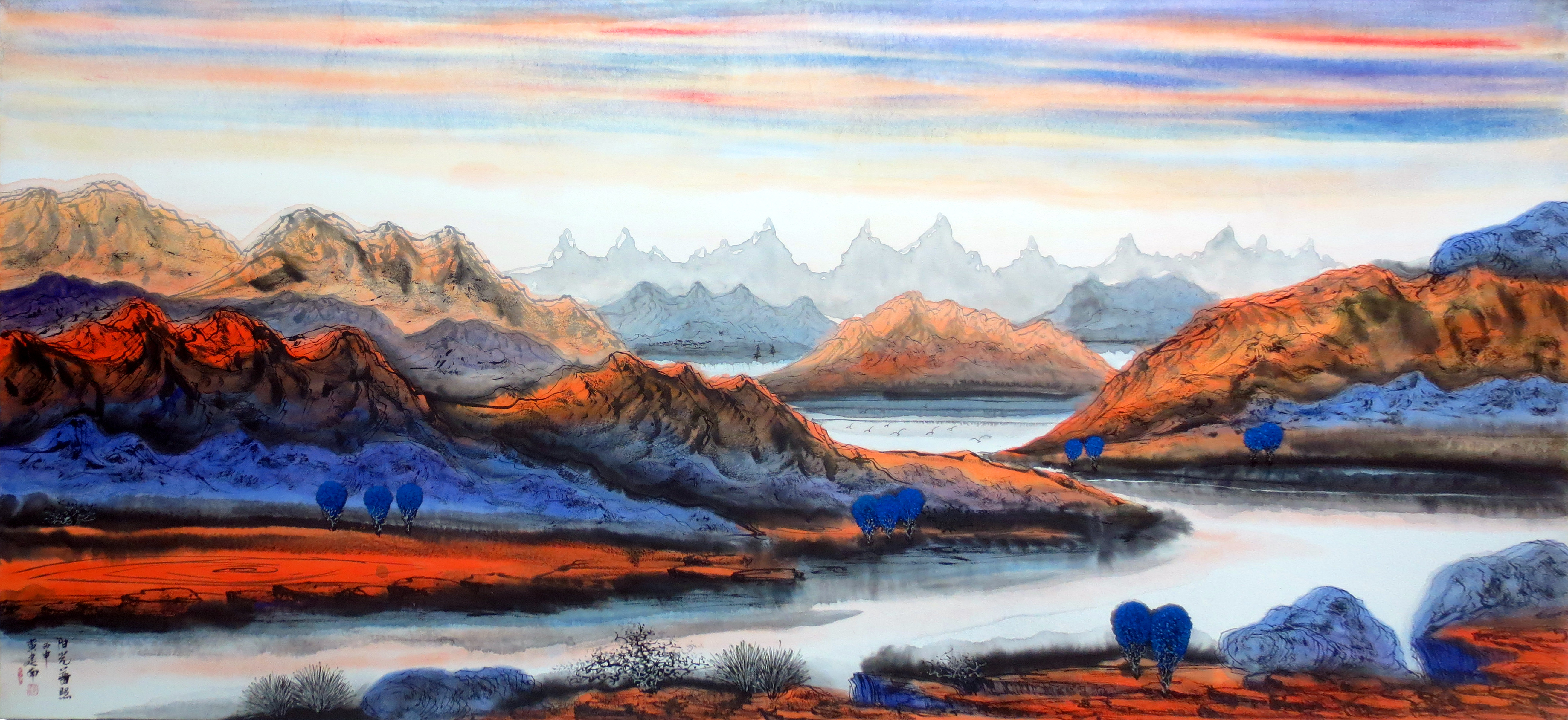 黄建南的彩墨山水国画洋溢着梦幻般的宁静与悠远如梦如幻