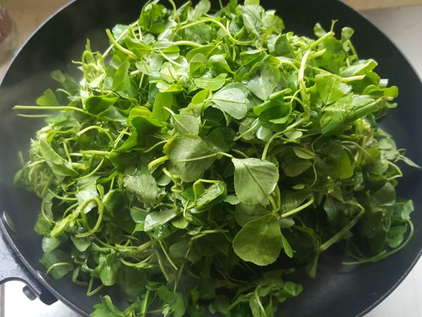 锅中倒油,将草头投入锅中.