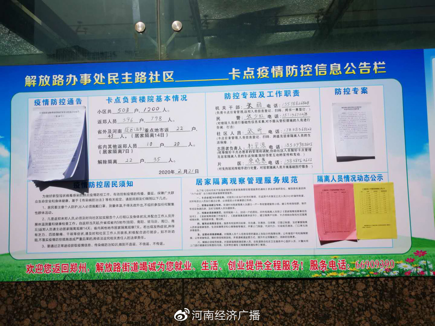 卡点疫情防控公示栏上面公示了防控专班及职责,卡点基本情况,防控专案
