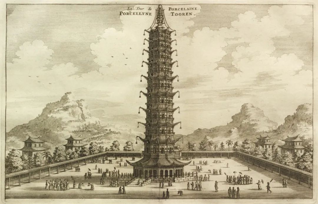 纽浩夫书中的插图——南京大报恩寺瓷塔(1665)钱伯斯(英国)设计的丘园