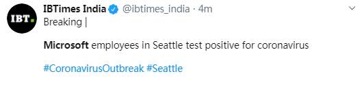 「国际财经」微软两名员工确认感染新冠肺炎