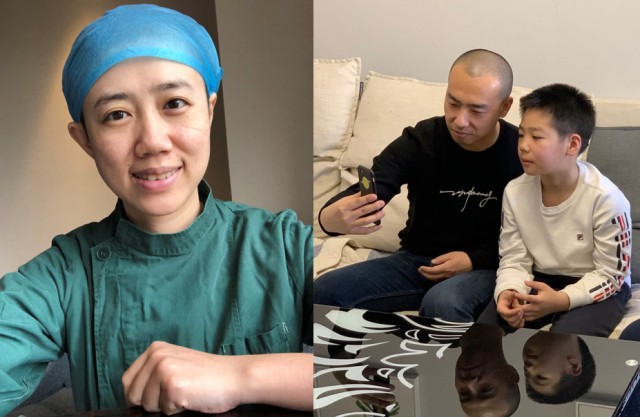 一家人通过视频电话互致问候